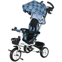 HOMCOM Metal Frame 6 in 1 Baby Push Tricycle with Parent Handle for 1-5 Years Old, Light Blue(m-11)