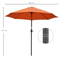 Outsunny 2.6M Patio Parasol Sun Umbrella, Tilt Shade Shelter Canopy with Crank 8 Ribs Aluminium Frame, Orange(m-3)