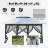 Outsunny Tonnelle barnum de jardin pop-up pliant 4 x 4 m acier polyester moustiquaires + sac de transport à roulettes gris(m-4)