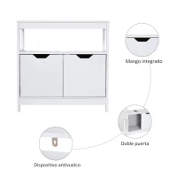 kleankin Armario para Debajo de Lavabo Gabinete de Baño con Estante 2 Puerta de Almacenamiento Dispositivo Antivuelco Resistente a la Humedad 60x30x60 cm Blanco(m-6)
