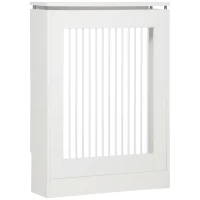 HOMCOM Copritermosifone a Doghe Moderno ed Elegante per la Casa, in MDF e Acciaio, 60x18x84cm, Bianco(m-1)