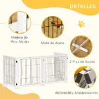 PawHut Barrera de Seguridad para Perros Plegable 264x77 cm de 4 Paneles con Patas y Marco de Madera para Puertas Escaleras(m-6)