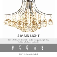 HOMCOM Crystal Chandeliers, K9 Droplets Ceiling Light with 3 E14 Bulb Base, Pendant Lights for Living Room, Bedroom, Dining Room, Hallway, Kitchen(m-5)