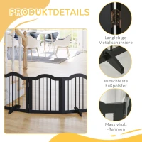 PawHut Absperrgitter Hund 3-teilig, 154,5 x 61 cm Faltbar Hundegitter mit Tür, Türschutzgitter mit 2 Stützfüßen, Freistehend Treppengitter für Küche, Flur, Schwarz(m-5)