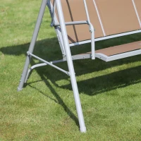 Outsunny Balancín Jardín Exterior Columpio Exterior de 3 Plazas con Toldo Ajustable Respaldo Transpirable y Marco de Metal para Terraza Balcón Carga 240 kg 171x108x154 cm Marrón(m-8)