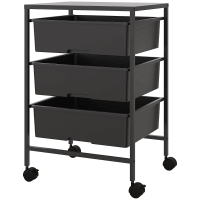 HOMCOM Beistellwagen mit Rädern, 3 Körbe für Transport und Aufbewahrung, Küchenwagen, 40,8L x 33,5B x 60,5H cm, Schwarz