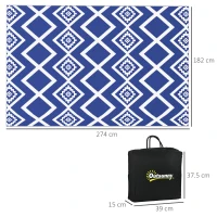 Outsunny Plastic Straw Reversible RV Outdoor Rug with Carry Bag, 182 x 274cm, Blue and White(m-3)