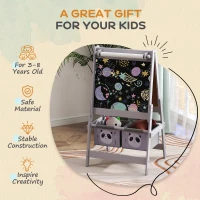 AIYAPLAY 3-In-1 Kids Easel with Paper Roll, Art Easel, with Storage - Grey(m-6)