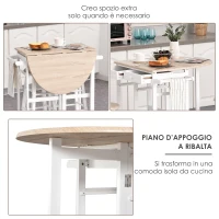 HOMCOM Carrello da Cucina Pieghevole, Mobile da Cucina Salvaspazio con 2 Sgabelli 2 Cassetti 5 Ruote (Rotazione 360°), Legno MDF Bianco(m-5)