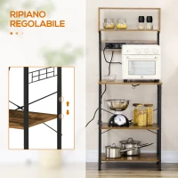 HOMCOM Scaffale Cucina con Multipresa, Ripiani e Ganci Stile Industriale, 60x42x153cm, Marrone(m-5)