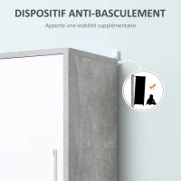 kleankin Meuble Colonne Rangement Salle de Bain dim. 30L x 30l x 180H cm 2 placards avec étagère + 2 niches Panneaux Particules Aspect Ciment Blanc(m-7)