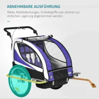 HOMCOM Kinderfahrradanhänger für 2 Kinder inkl. Reflektoren u. Fahne Blau+ Weiß + Schwarz(m-6)