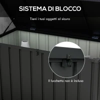 Outsunny Panca Contenitore da 450L con 4 Rotelle e Maniglie, in Acciaio e PP, 125.5x61.5x70 cm, Grigio Scuro(m-7)