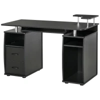 HOMCOM Mesa de Ordenador PC 120 cm Mesa Escritorio de Oficina con Múltiples Estantes 2 Cajones Bandeja de Teclado y Soportes para Monitor CPU 120x55x85 cm Negro(m-10)