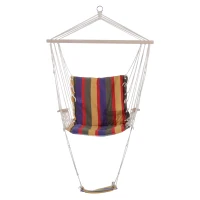 Outsunny Hanging Rope Chair with Soft Padded Seat & Backrest, Portable Garden Hammoc Chair with Wooden Support Bar, Armrests, Cotton Cloth, Footrest, for Patio & Tree, Red(m-11)