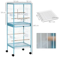 PawHut Bird Cage Budgie Cage 2 In 1 Large Aviary with Wheels Removable Trays for Finch Canaries Cockatiels Light Blue(m-3)