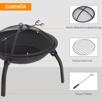 Outsunny Feuerschale Feuerkorb Feuerstelle mit Funkenschutz klappbar Garten 55cm Schwarz 70,5x70,5x40cm(m-6)