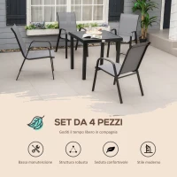 Outsunny Set 4 Sedie da Giardino Impilabili e Salvaspazio con Braccioli in Metallo e Tessuto a Rete, Grigio(m-4)