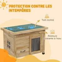 PawHut Maison pour chats niche d'extérieur en bois surélevée avec toit asphalte, fenêtre, 57 x 45 x 43 cm jaune(m-6)