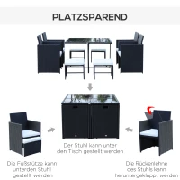 Outsunny Sitzgruppe für 8 Personen Polyrattan Gartenset Sitzgarnitur Schwarz(m-6)