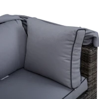 Outsunny Rattan Lounge Set, Sitzgruppe mit Sonnendach, Garten Loungegruppe, inkl. Kissen und Beistelltisch, Metall, Grau, 215 x 75 x 64 cm(m-8)