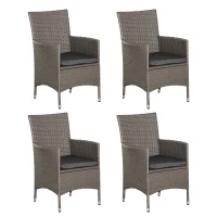 Outsunny Set of Four Rattan Armchairs, with Cushions - Grey(m-1)