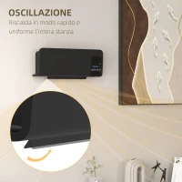 HOMCOM Termoventilatore da Parete Oscillante con Telecomando, Timer 12h e 2 Modalità, Nero(m-7)