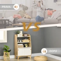 HOMCOM Mobile da Salotto con Scaffale Aperto a 2 Livelli e Armadietto a 2 Ante, in Truciolato e Legno di Pino, 58x30x93 cm(m-7)