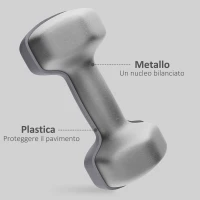 SPORTNOW Set 2 Manubri Esagonali da 9 kg in Metallo e Plastica con Impugnatura Antiscivolo, 25x11x11cm, Grigio(m-5)