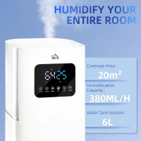 HOMCOM 6L Warm Cool Mist Humidifiers for Bedroom, Air Humidifiers with Remote, LED Display, Quiet Operation with Auto Mode, Up to 13H for 40 ㎡, White(m-4)