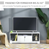 HOMCOM TV-Ständer, TV Schrank, TV-Kommode, Moderner Fernsehtisch mit Schrank und Offene Regale, Spanplatte, Weiß, 120 x 30 x 41cm(m-5)
