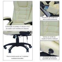 Homcom Fauteuil de Bureau Massant Crème 62 x 68 x 121 cm(m-6)