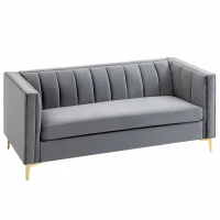 HOMCOM Canapé 3 Places Style Art Déco piètement Acier doré revêtement Velours Gris(m-1)