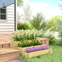 Outsunny Hochbeet, Blumenkasten, 3-stufig, Drainageöffnung, Stoffauskleidung, Naturholz, 93 x 93 x 35 cm(m-2)