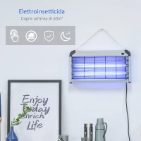 Outsunny Elettroinsetticida da Esterno e Interno con Lampada Antizanzare UV per 60m², Zanzariera Elettrica 30W, Nero e argento(m-4)