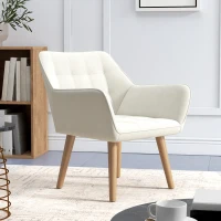 HOMCOM Accent Chair, Arm Chair with Wide Arms, Slanted Back, Thick Padding and Rubber Wooden Legs for Living Room, Cream White(m-7)