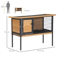 PawHut Cage à lapins en bois sur pieds, clapier pour rongeurs, cochons d'inde avec toit ouvrable - dim. 91,5L x 45l x 70H cm(m-3)