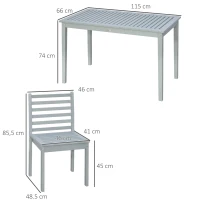 Outsunny Conjunto de Muebles de Jardín de Madera 5 Piezas Juego de Mesa y 4 Sillas Decoración para Terraza Patio Balcón Gris(m-3)