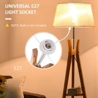 HOMCOM Natural Wood Tripod Floor Lamp Light E27 Base Bedroom Living Room Fabric Shade Storage Shelf Foot Switch, 156cm, Beige(m-6)