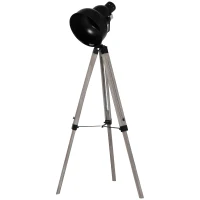 HOMCOM Industrial Tripod Base Cone Floor Lamp w/ Wood Legs Metal Shade Power Switch Adjustable Height Angle Home Office Styling Lighting Furniture Vintage Retro(m-1)