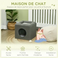 PawHut Maison niche pour chat 2 niveaux avec coussin moelleux en peluche - 36,5 x 36,5 x 33 cm gris(m-7)