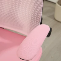HOMCOM Silla de Oficina Giratoria con Altura Ajustable Reposabrazos Abatibles y Función de Basculante Carga 120 kg Rosa(m-9)