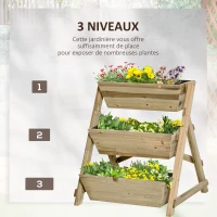 Outsunny Jardinière sur Pieds carré Potager 3 étages dim. 71L x 61l x 77H cm Inserts d'irrigation Feutre de Drainage Bois Sapin Autoclave(m-4)