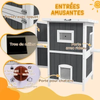 PawHut Niche pour chat extérieure maison pour chat 2 niveaux porte chatière porte à lamelles 60 x 60 x 90,5 cm gris(m-5)