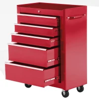HOMCOM Carro de Herramientas para Taller con Ruedas 5 Cajones Armario con Cierre y Asa Lateral 61,5x33x82,5 cm Rojo(m-10)
