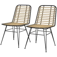 HOMCOM Lot de 2 chaises de salle à manger avec pied structure en acier noir, assise résine effet rotin, style bohème(m-1)