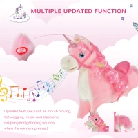 HOMCOM Kids Plush Rocking Horse Ride On Unicorn w/ Sound Moving Mouth Wagging Tail Children Rocker Toy Gift 3-6 Years Pink(m-5)