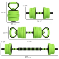 SPORTNOW 40kg Four-In-One Adjustable Weight Dumbbells Set, Barbell, Kettlebell, Push Up Stand - Green(m-3)