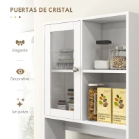 HOMCOM Alacena de Cocina Aparador con 2 Puertas de Vidrio Compartimentos 4 Cajones y Estantes Ajustables 60x35x180 cm Blanco(m-6)
