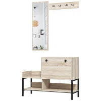 HOMCOM Ensemble 3 en 1 meuble d'entrée design contemporain meuble chaussures, miroir et panneau porte-manteau acier noir(m-10)